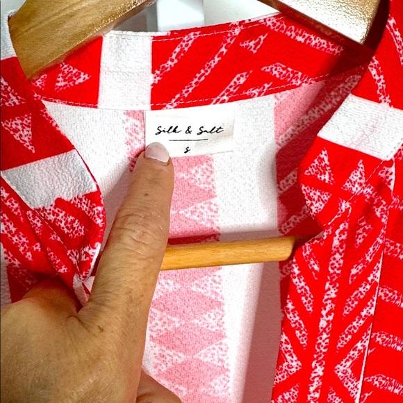 Silk And Salt Dress Aztec Print Boho Red White Midi Length Oversized Easy Fit - Picture 7 of 16